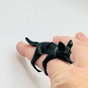 Black Fox Ring; Full Finger Articulated; Adjustable Size; Stainless Steel